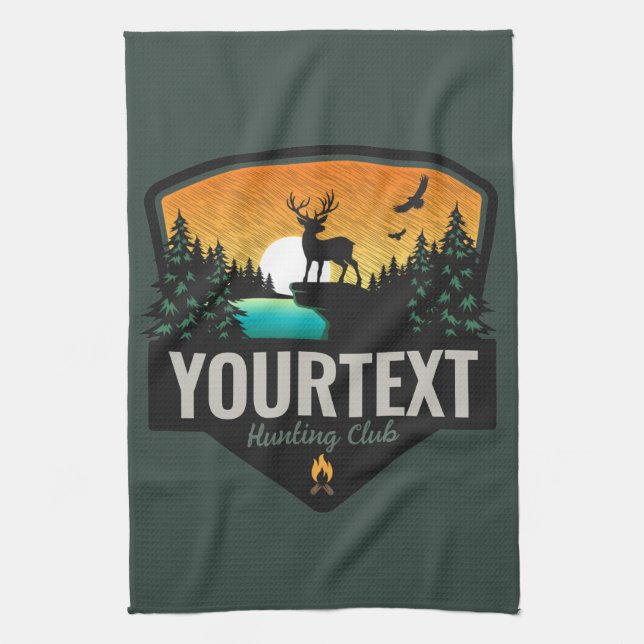 Personalized NAME Elk Hunting Wilderness Sunset Kitchen Towel (Vertical)