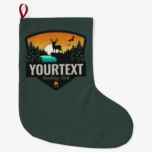 Personalized NAME Elk Hunting Wilderness Sunset  Large Christmas Stocking (Front)