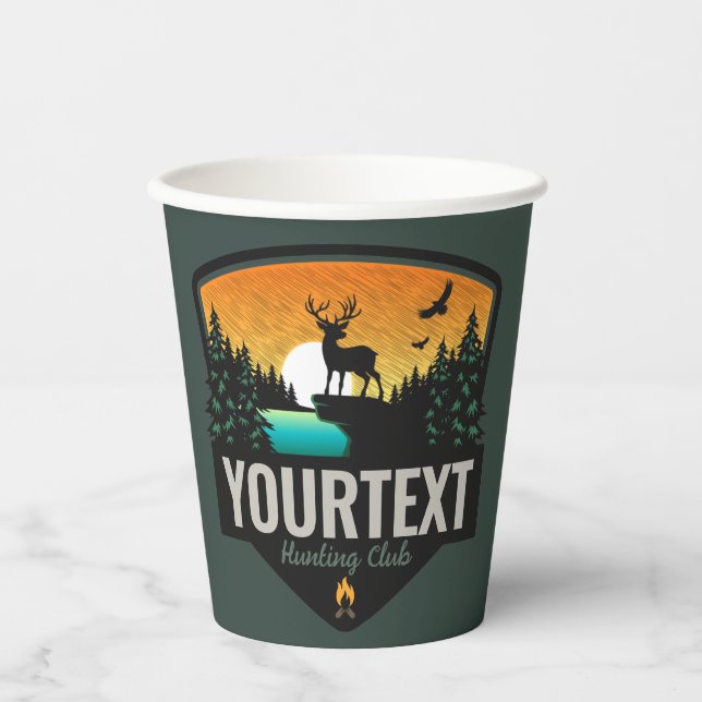 Personalized NAME Elk Hunting Wilderness Sunset Paper Cups (Front)