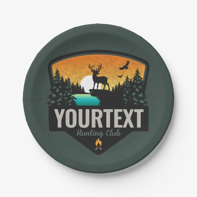 Personalized NAME Elk Hunting Wilderness Sunset Paper Plate (Front)
