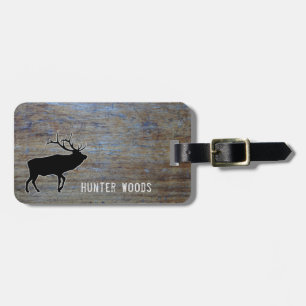 Personalized Name   Elk Rustic Wood Grain for Him Luggage Tag