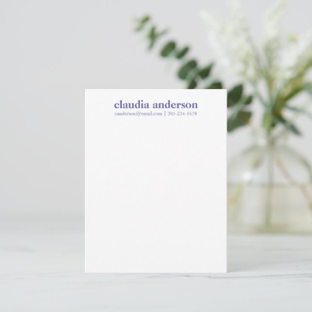 Personalized Name Email Phone Office School Purple Card (Standing Front)