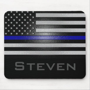 Personalized Name Embossed Thin Blue Line Flag Mouse Pad
