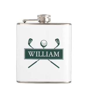 Personalized Name Emerald Green Clubs And Ball Hip Flask