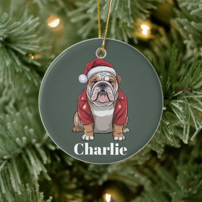 Personalized Name English Bulldog Dog Christmas  Ceramic Ornament (Tree)