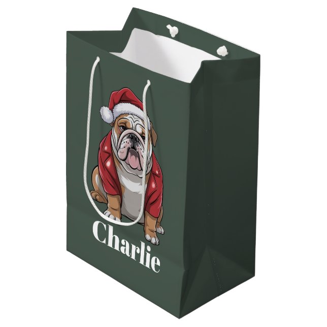 Personalized Name English Bulldog Dog Christmas  Medium Gift Bag (Front Angled)