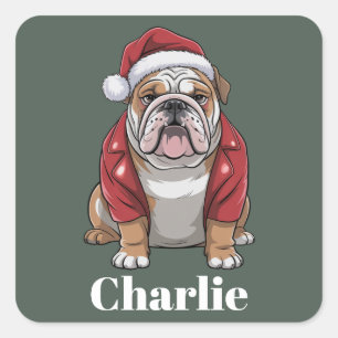 Personalized Name English Bulldog Dog Christmas Square Sticker