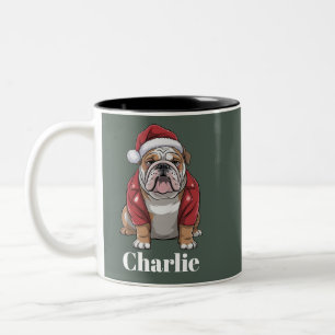Personalized Name English Bulldog Dog Christmas  Two-Tone Coffee Mug