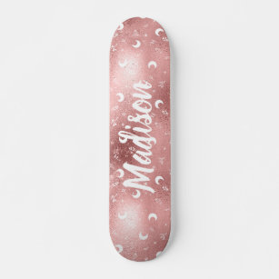 Personalized Name Fairy Pink Moon Rose Gold Chic Skateboard