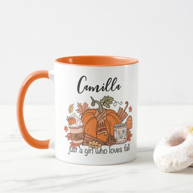 Personalized Name Fall Mug, Fall Vibes Mug, Retro Mug (With Donut)
