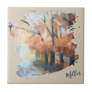 Personalized Name Fall Watercolor Boho Terracotta Tile