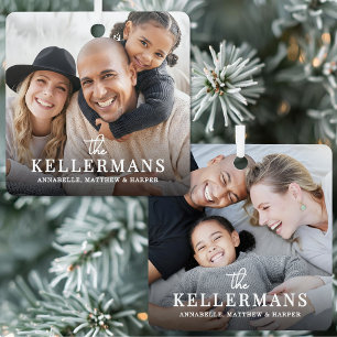 Personalized Name Family 2 Photo Christmas Metal Ornament