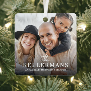 Personalized Name Family 2 Photo Christmas Metal Ornament