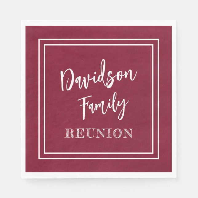 Personalized Name Family Event Burgundy Paper Napkin (Front)