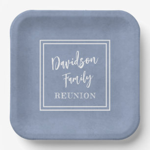 Personalized Name Family Event Dusty Blue Paper Paper Plate