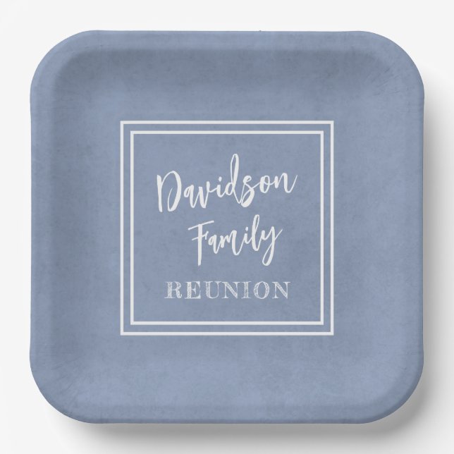 Personalized Name Family Event Dusty Blue Paper Plate (Front)