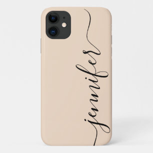 Personalized Name, Fancy Script, Linen/Black iPhone 11 Case