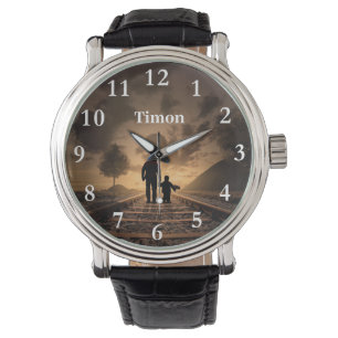 Personalized Name Father and Son Photo Watch