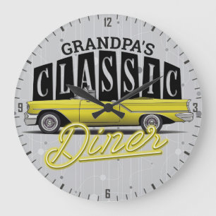 Personalized NAME Faux Neon Classic Car 50's Diner Large Clock