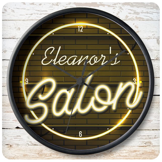 Personalized NAME Faux Neon Sign Beauty Hair Salon Large Clock (Creator Uploaded)
