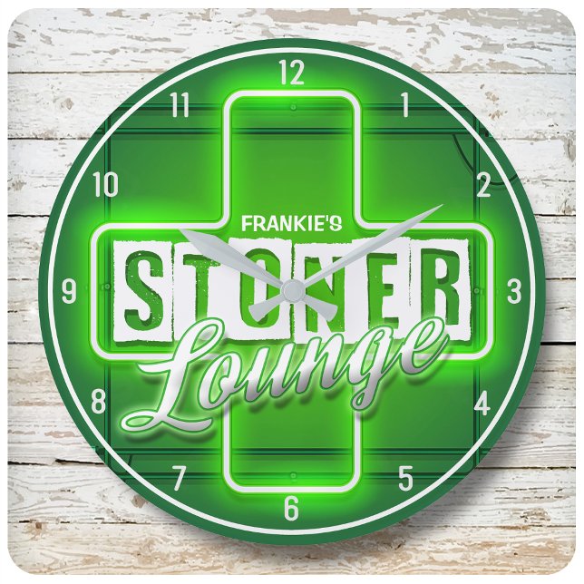 Personalized NAME Faux Neon Stoner Lounge Bar Large Clock (Creator Uploaded)