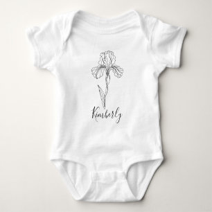 Personalized name February iris Birth Flower Baby Bodysuit