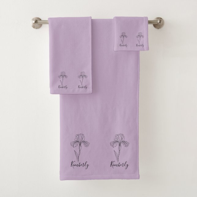 Personalized name February iris Birth Flower Bath Towel Set (Insitu)
