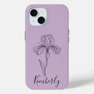 Personalized name February iris Birth Flower iPhone 15 Case