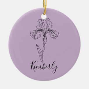 Personalized name February iris Birth Flower Ceramic Ornament
