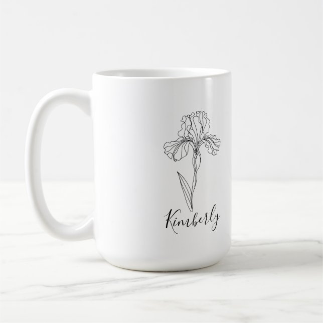 Personalized name February iris Birth Flower Coffee Mug (Left)
