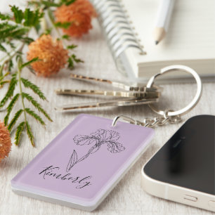 Personalized name February iris Birth Flower Keychain