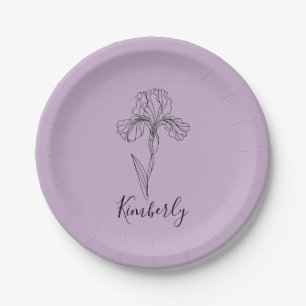 Personalized name February iris Birth Flower Paper Plate