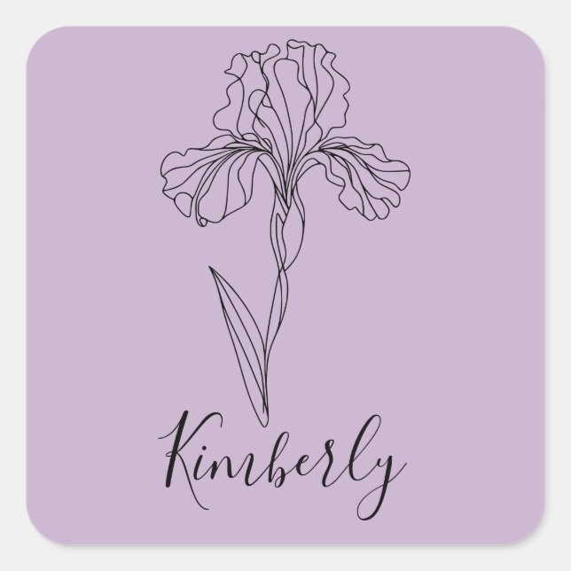Personalized name February iris Birth Flower Square Sticker (Front)