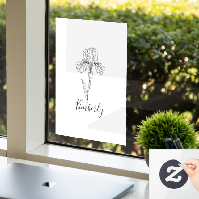 Personalized name February iris Birth Flower Window Cling (Office)