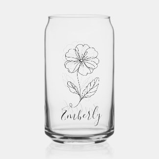 Personalized name February primrose Birth Flower  Can Glass