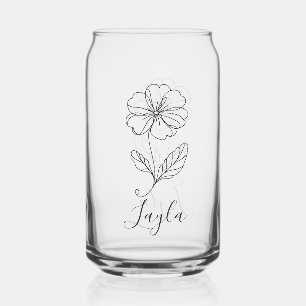 Personalized name February primrose Birth Flower Can Glass