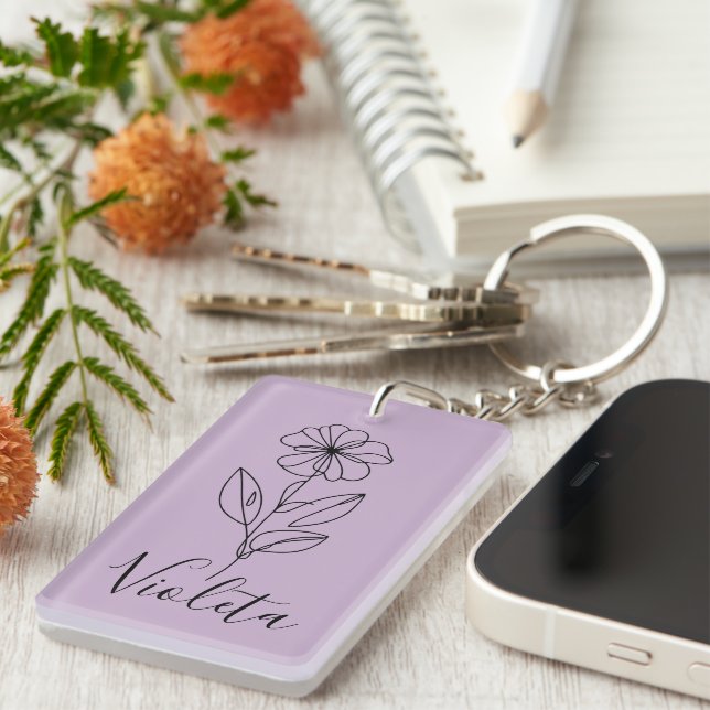 Personalized name February violet Birth Flower  Keychain (Front Right)