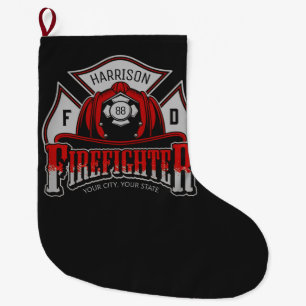 Personalized NAME Firefighter Helmet Fire Rescue Large Christmas Stocking