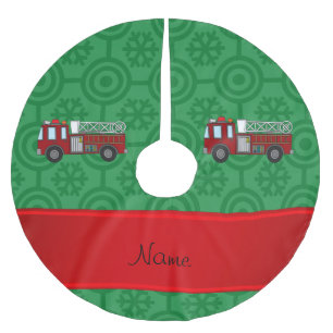 Personalized name firetruck green retro snowflakes brushed polyester tree skirt