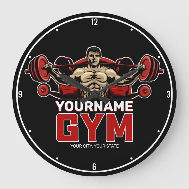 Personalized NAME Fitness Home GYM Weight Lifting  Large Clock (Front)
