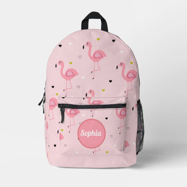Personalized Name Flamingo Love Pink Colour Printed Backpack (Front)