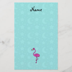 Personalized name flamingo turquoise stars moons stationery