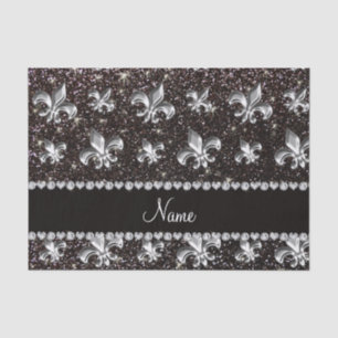 Personalized name fleur de lis black glitter tissue paper