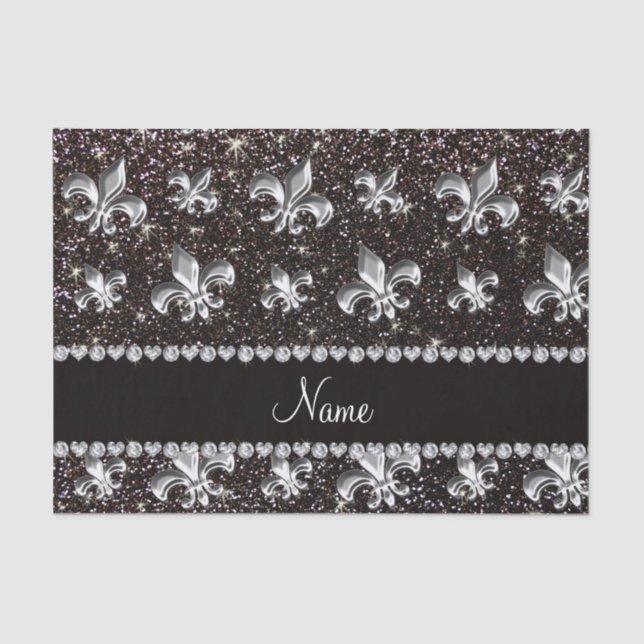 Personalized name fleur de lis black glitter tissue paper (Front)
