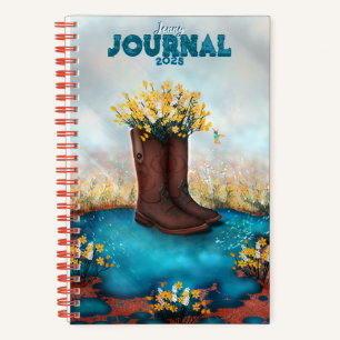 Personalized Name Floral Boot with Humming bird Notebook