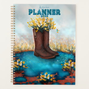 Personalized Name Floral Boot with Humming bird Planner