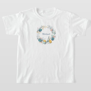 Personalized Name Floral Egg Wreath Easter T-Shirt