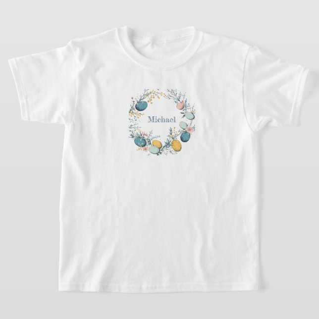 Personalized Name Floral Egg Wreath Easter T-Shirt (Laydown)
