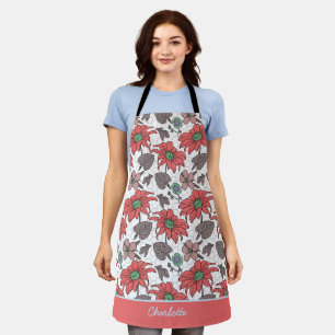 Personalized name floral seamless pattern pink  apron