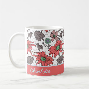 Personalized name floral seamless pattern pink coffee mug